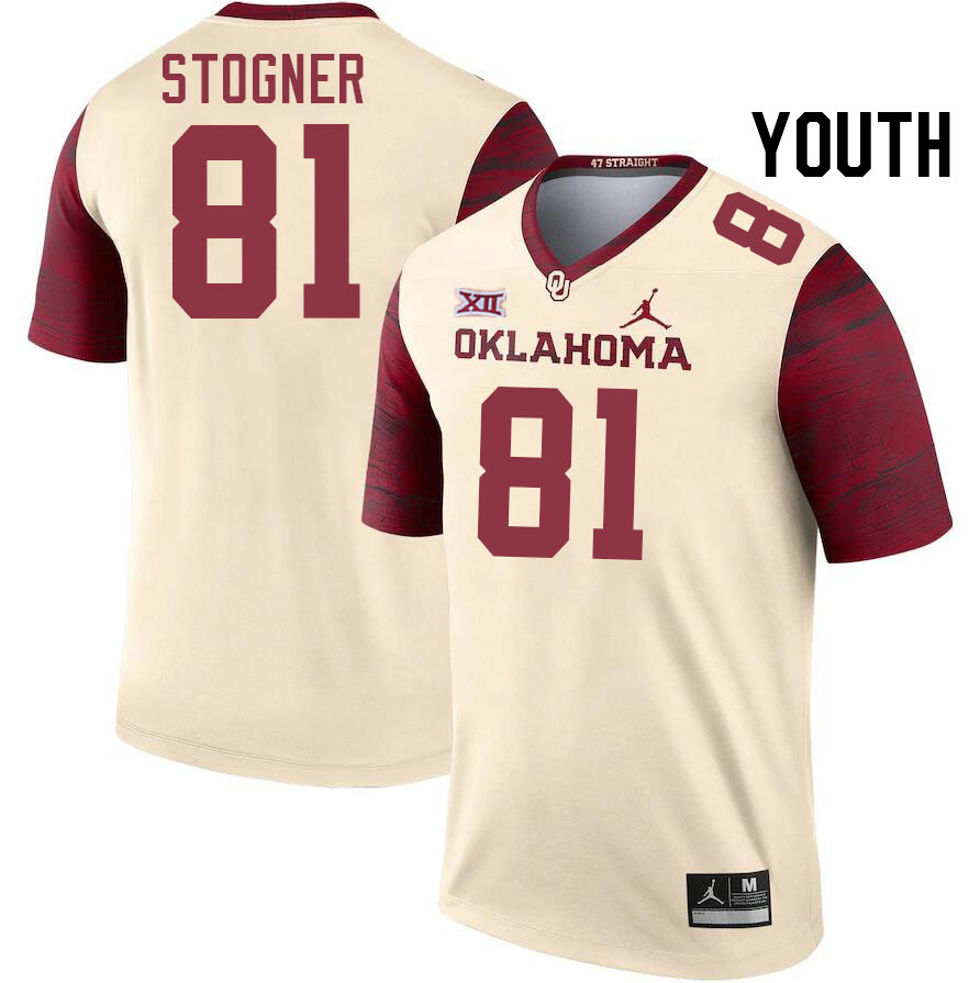 Youth #81 Austin Stogner Oklahoma Sooners College Football Jerseys Stitched-Cream - Click Image to Close